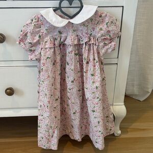 Floral Pink Kids Dress with White Peter Pan Collar